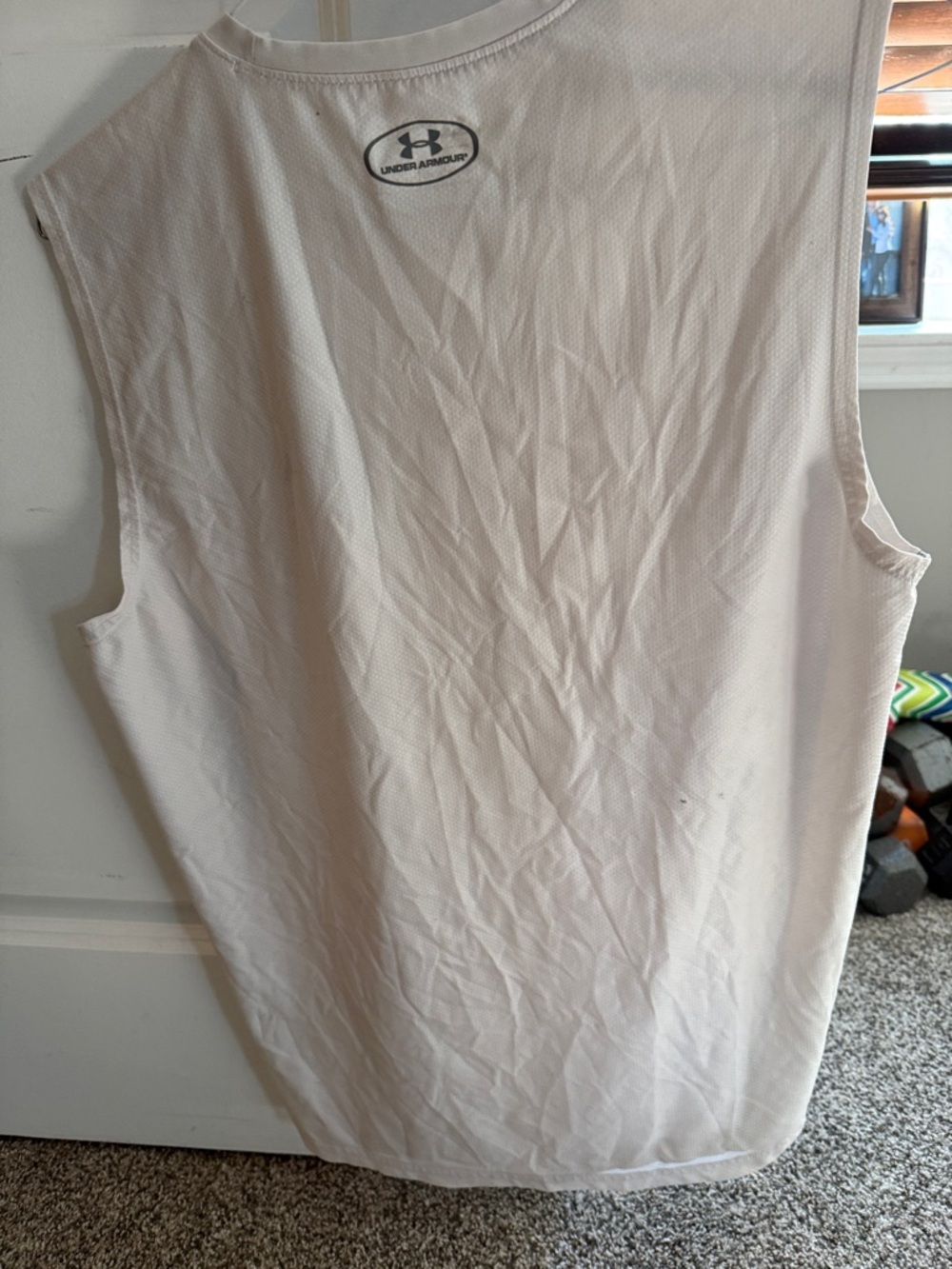 Under Armour White Sleeveless Workout Tank with Gray Accents - Picture 3 of 3